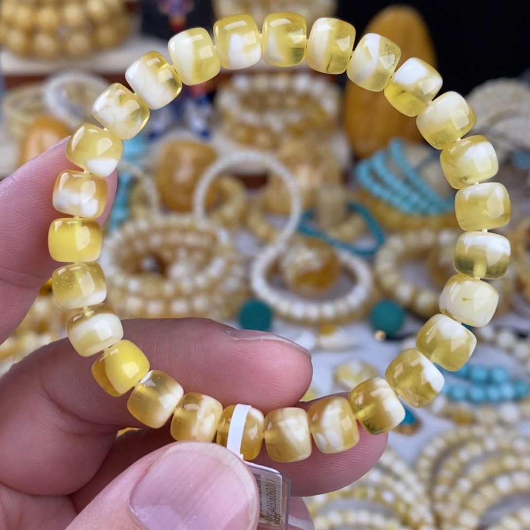 用***1蜜蜡未镶嵌手链金瓷白妖花8