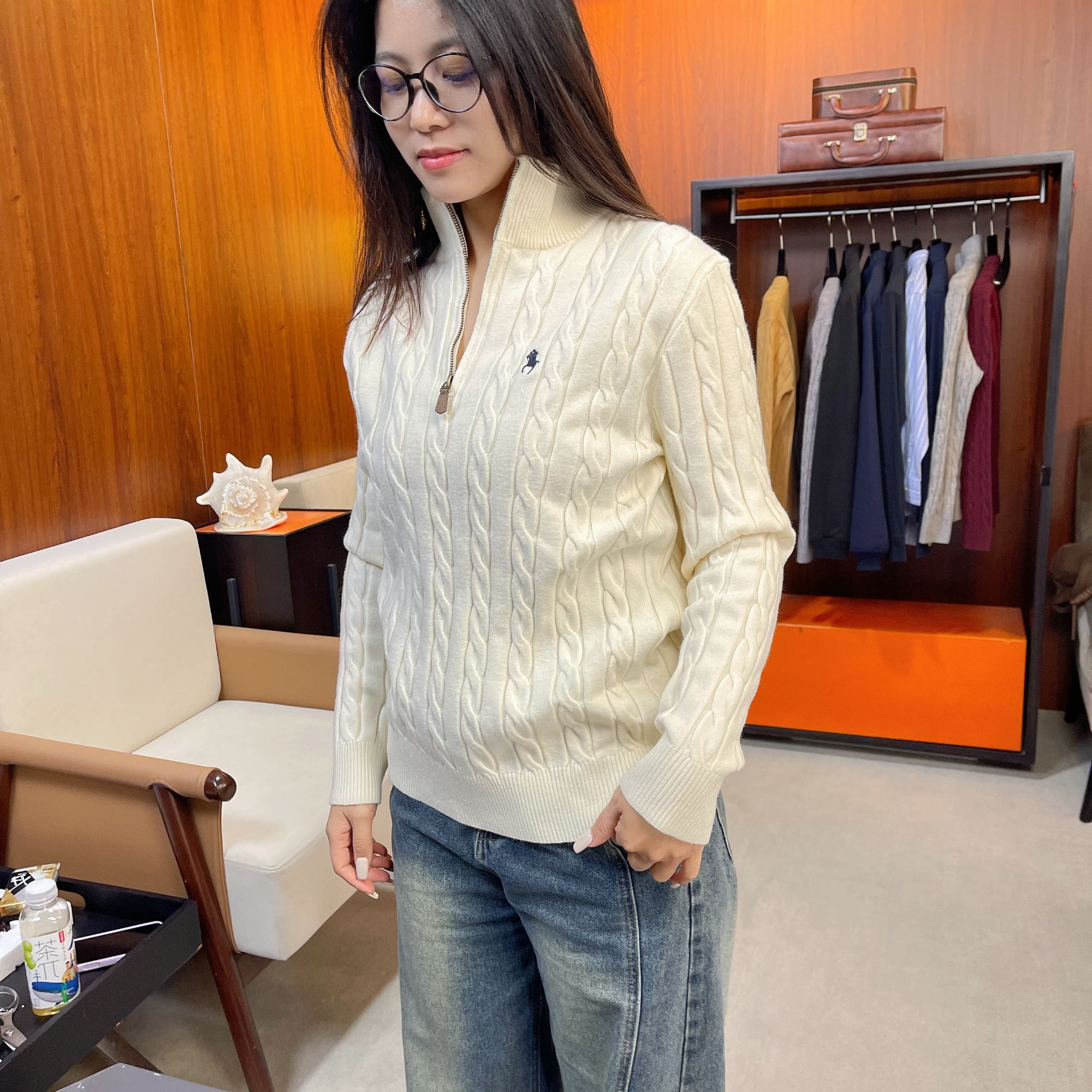 FAFACH [冬日暖阳]绞花基础款半拉链美式老钱调性针织衫