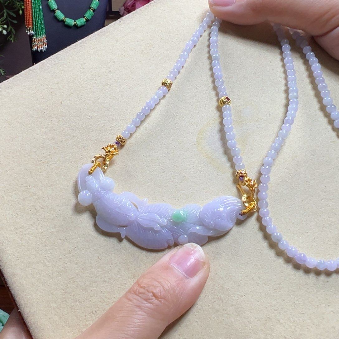 翡翠未镶嵌毛衣链锦鲤