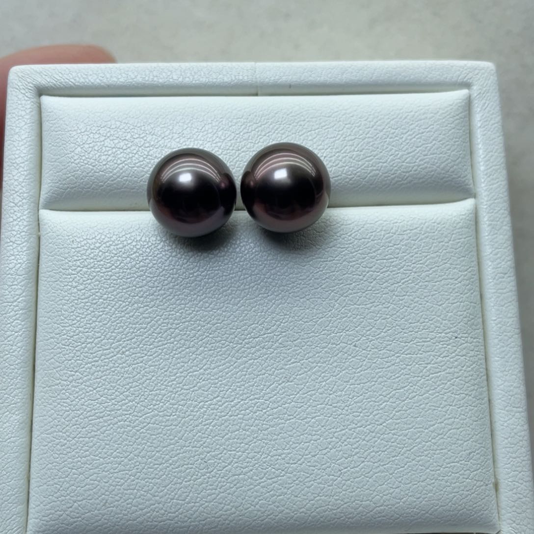 海水珍珠耳饰18K金镶嵌11mm