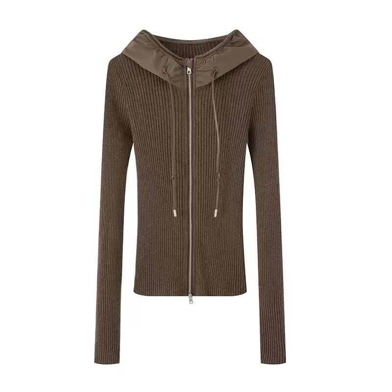 艾家2025秋季新款女装简约修身拼接毛针织衫3046