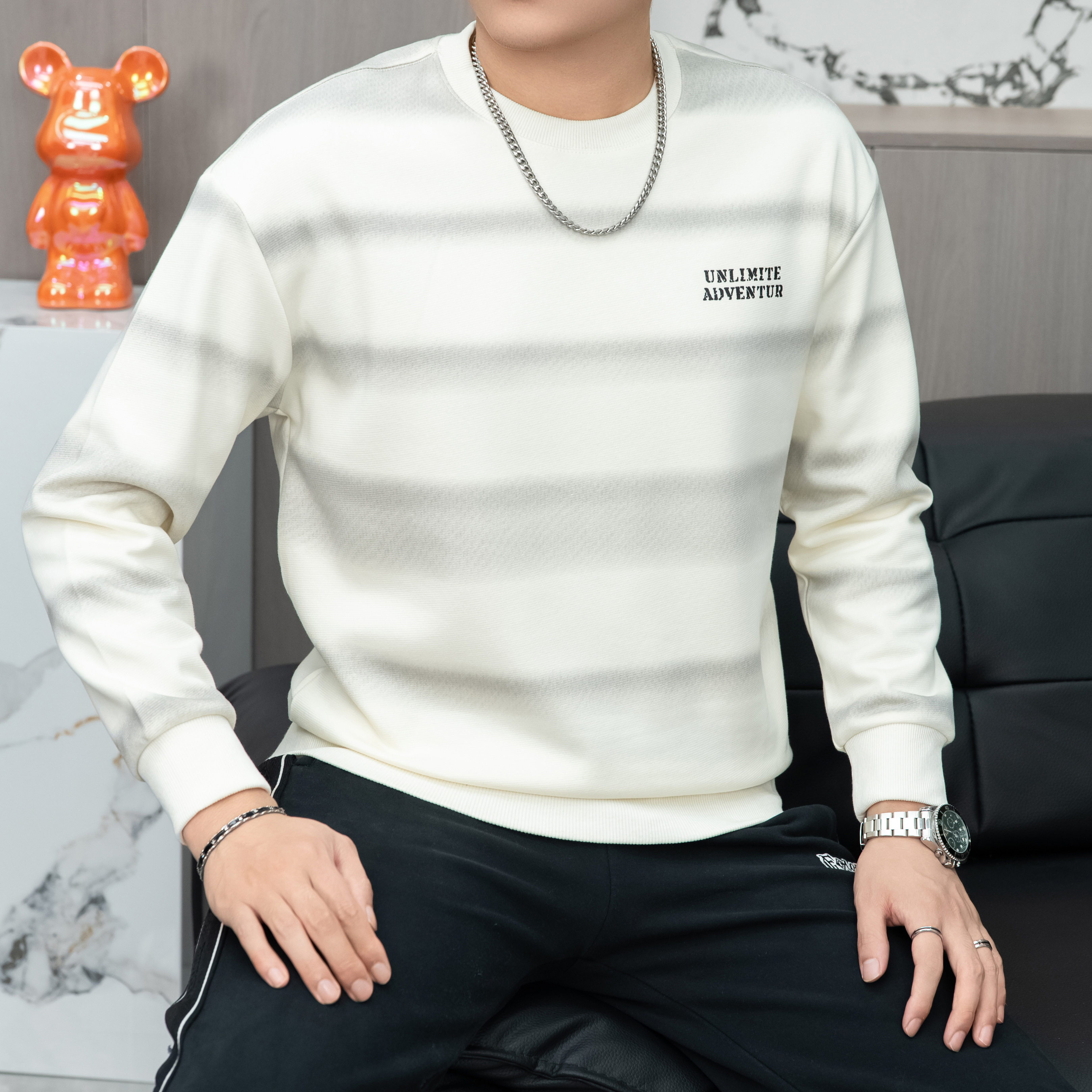 条纹高棉舒适时尚休闲百搭都市男士卫衣