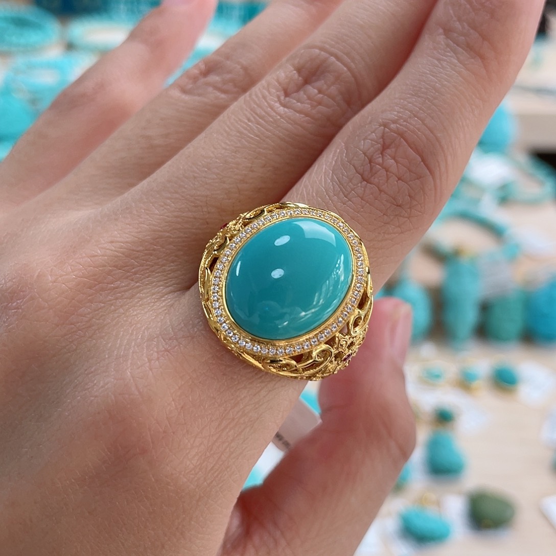 绿松石珠宝奇石18K金镶嵌