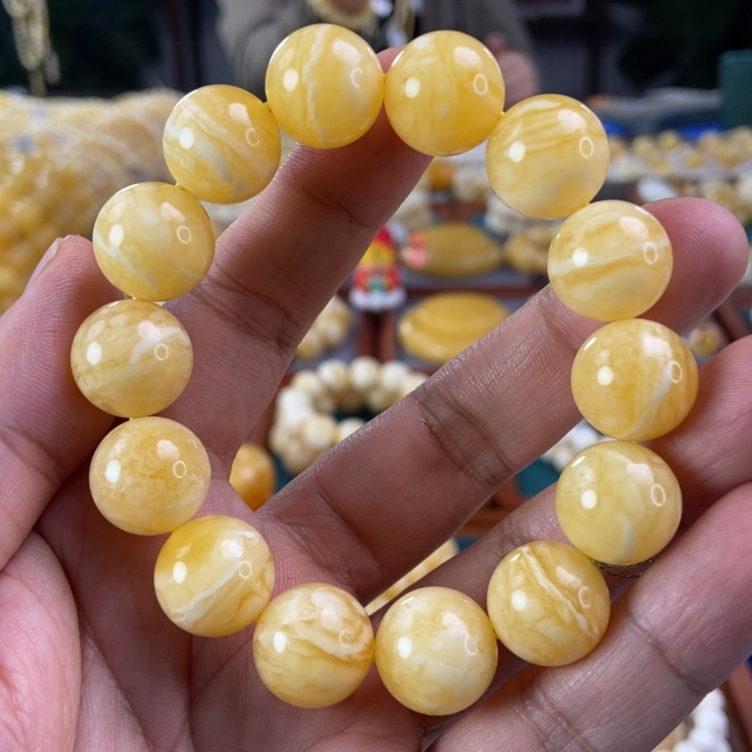 琥珀珠宝奇石未镶嵌15+虎皮纹手串30.32