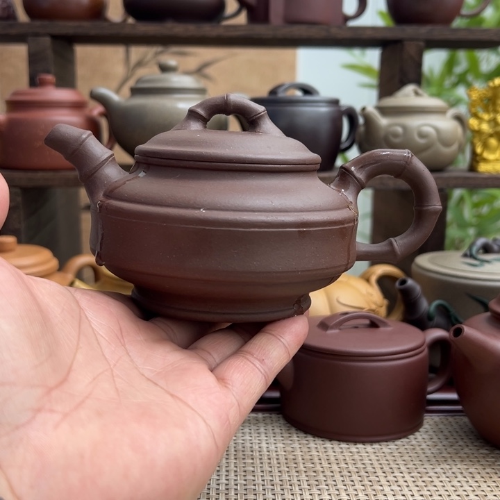 紫砂茶壶宜兴原矿紫砂半手竹鼓280CC