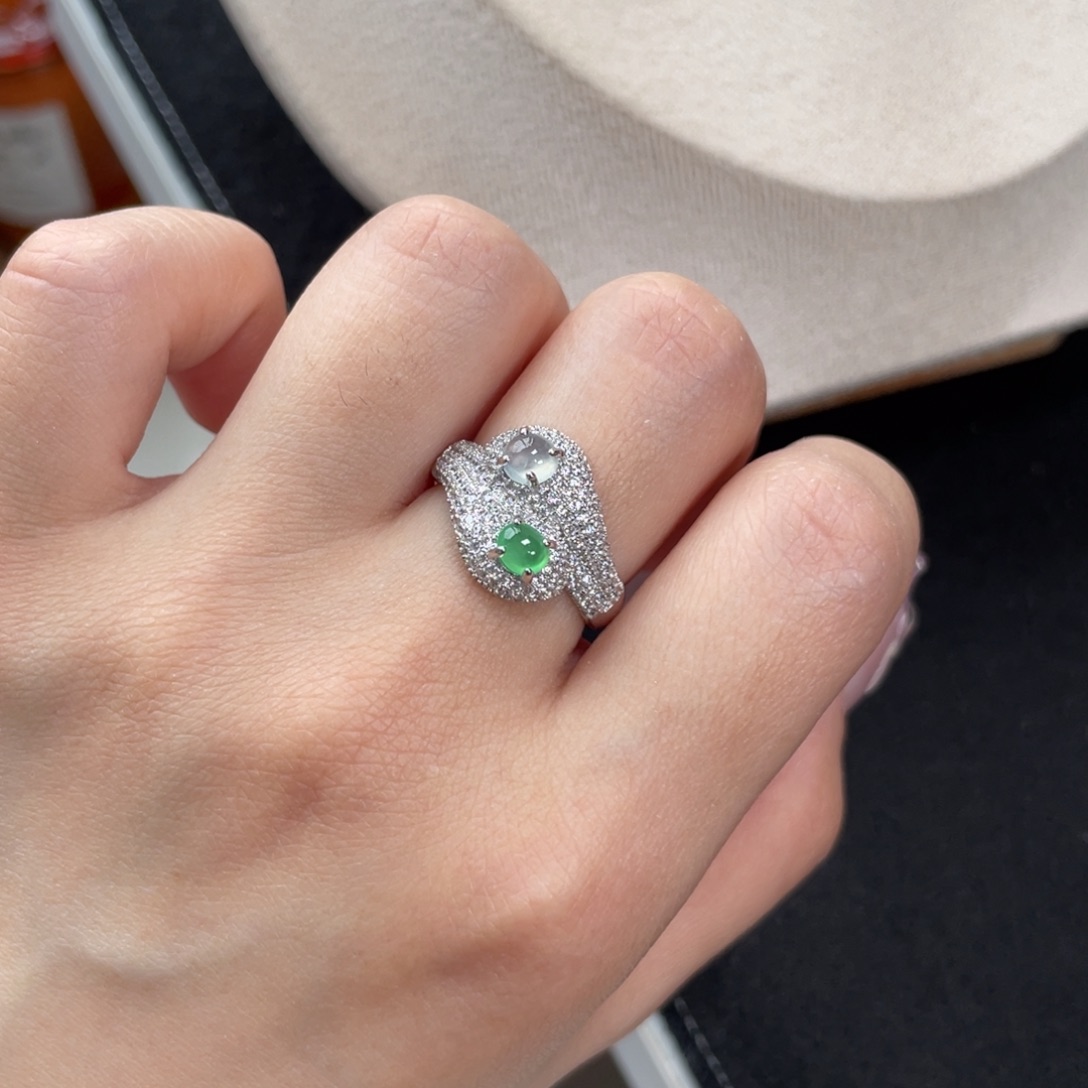 翡翠戒指银S925镶嵌55888