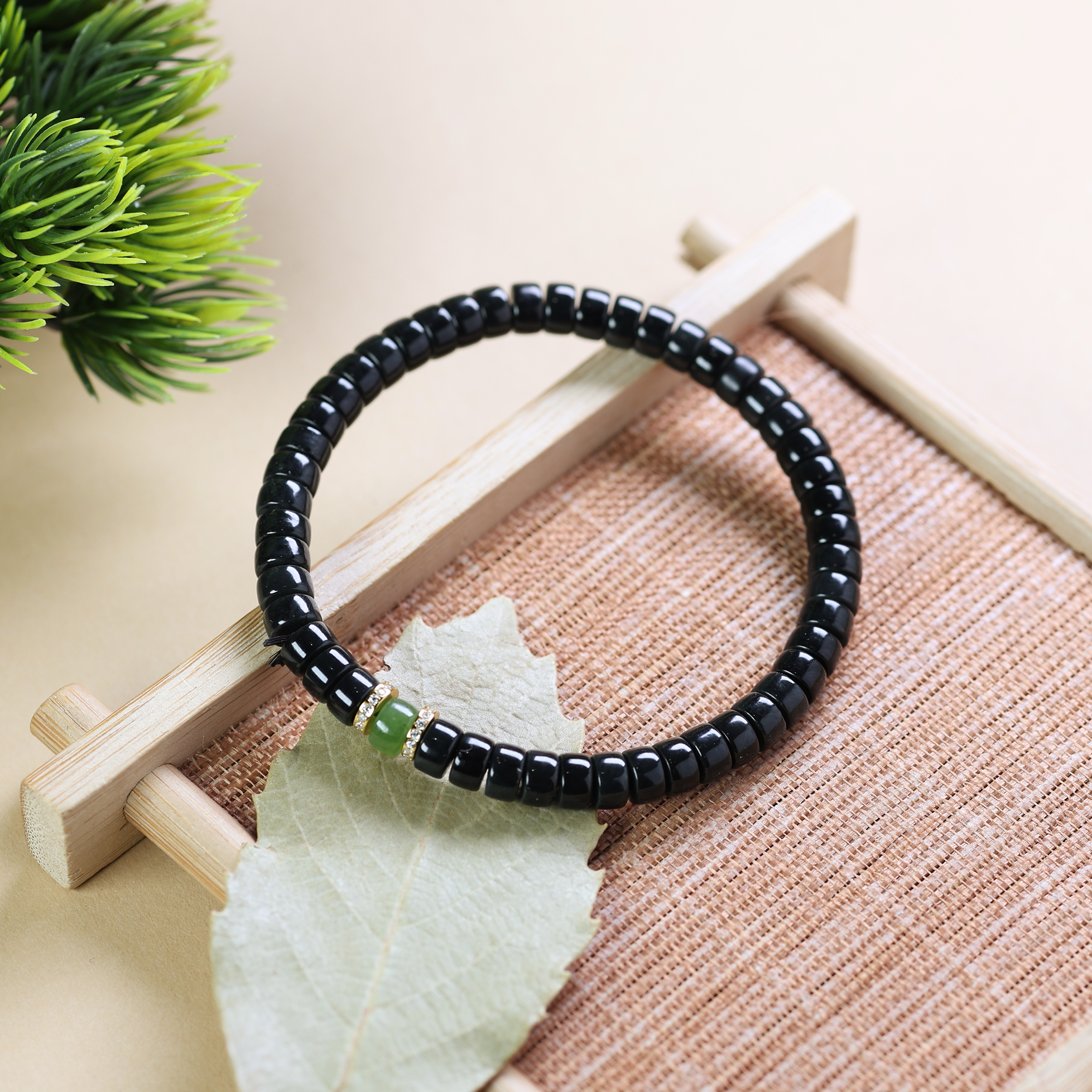 爱思尔新疆和田玉手串DIY墨玉6mm药片珠手串0ASI0G277（多样性发货