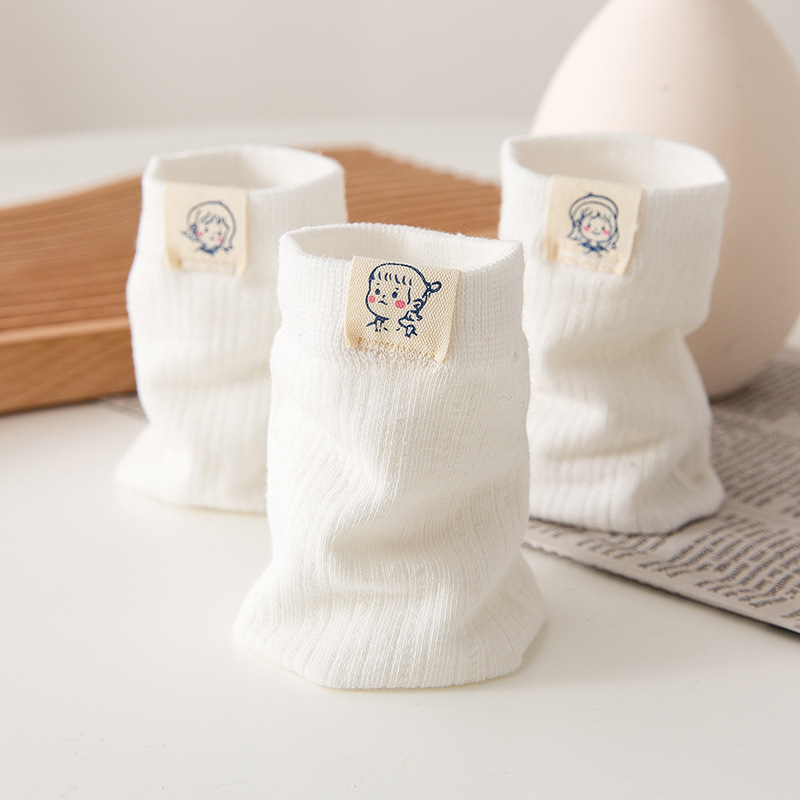 白色布标袜子女中筒袜日系可爱卡通ins潮春秋韩版学院风春夏长袜