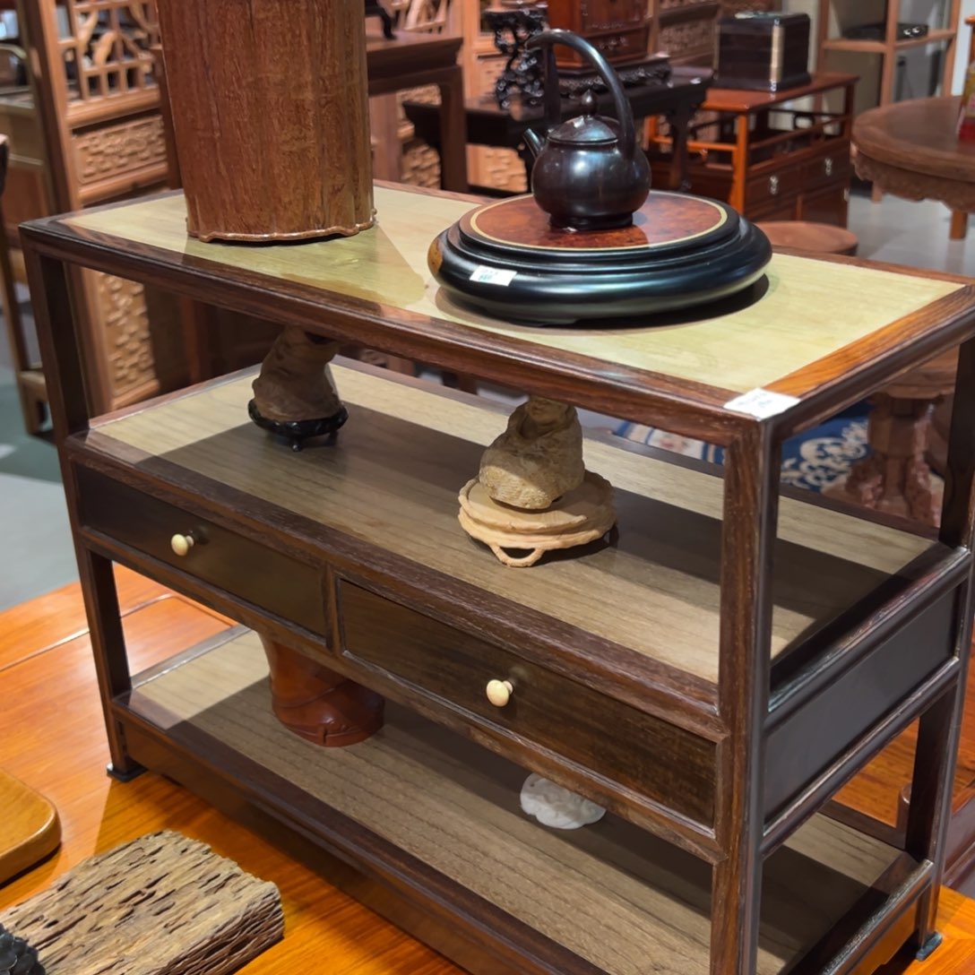 赐***）红酸枝木类成套家具大红酸枝嵌楠木层架