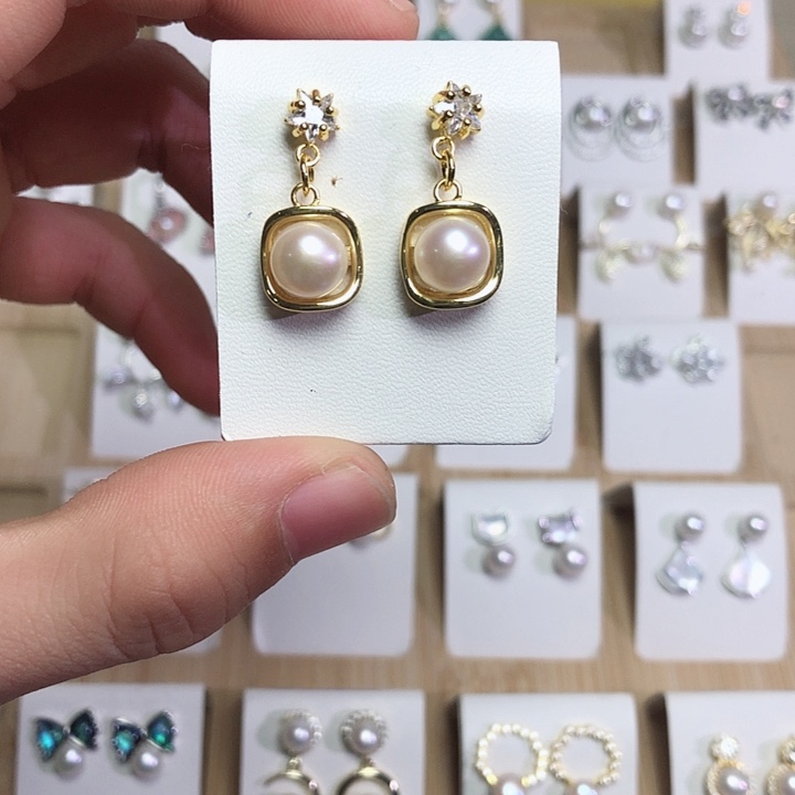 淡水珍珠耳饰银S925镶嵌