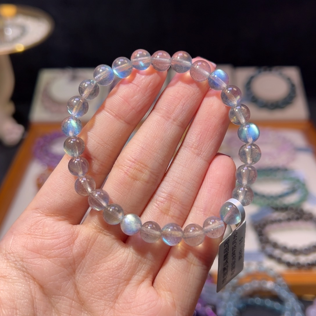 长石手串未镶嵌7m殿堂级冰种灰月光