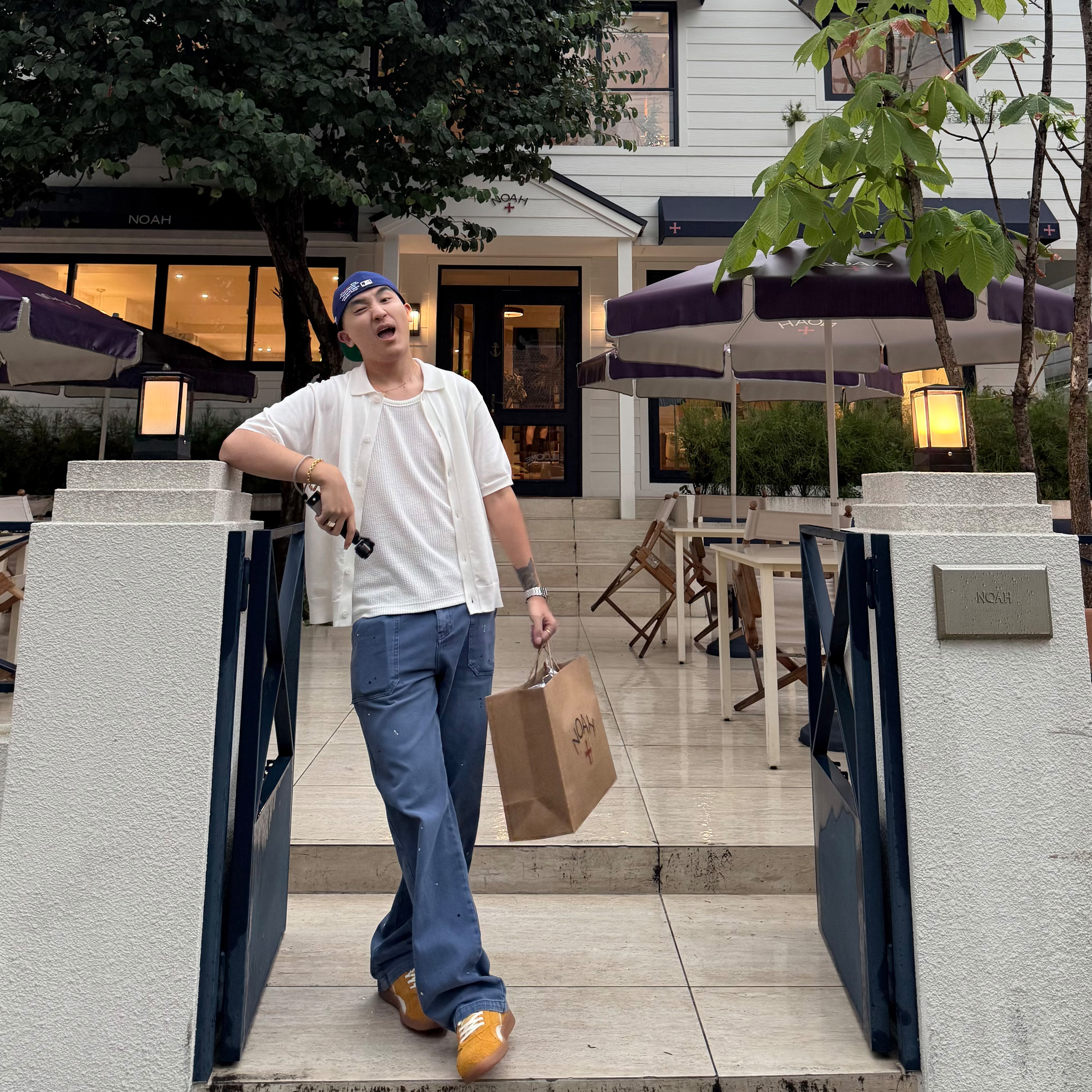 【清仓】SANBAI 叁佰【泼墨法工长裤】高盎司泼墨蓝色牛仔长裤