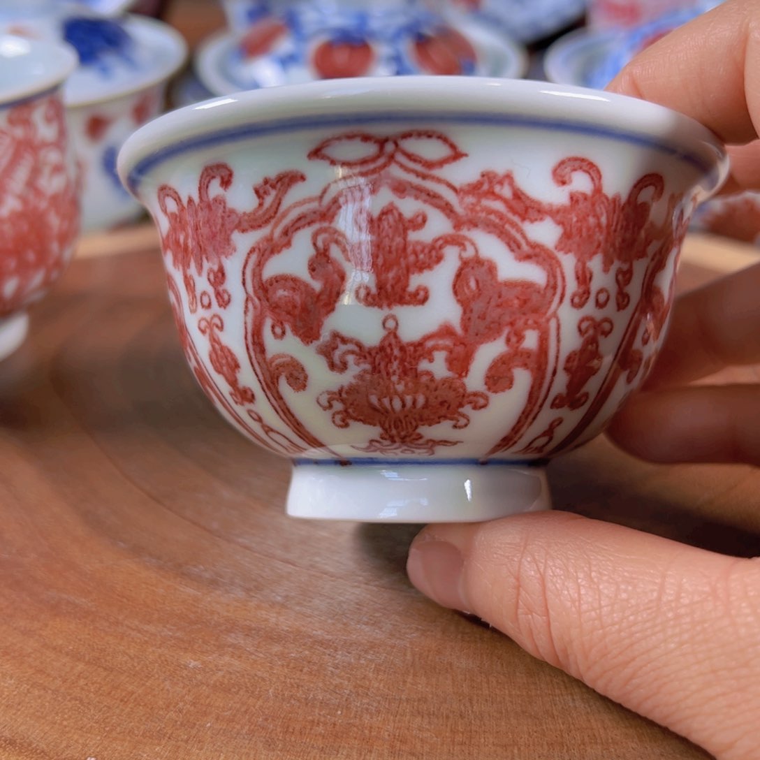 原矿釉里红压手杯