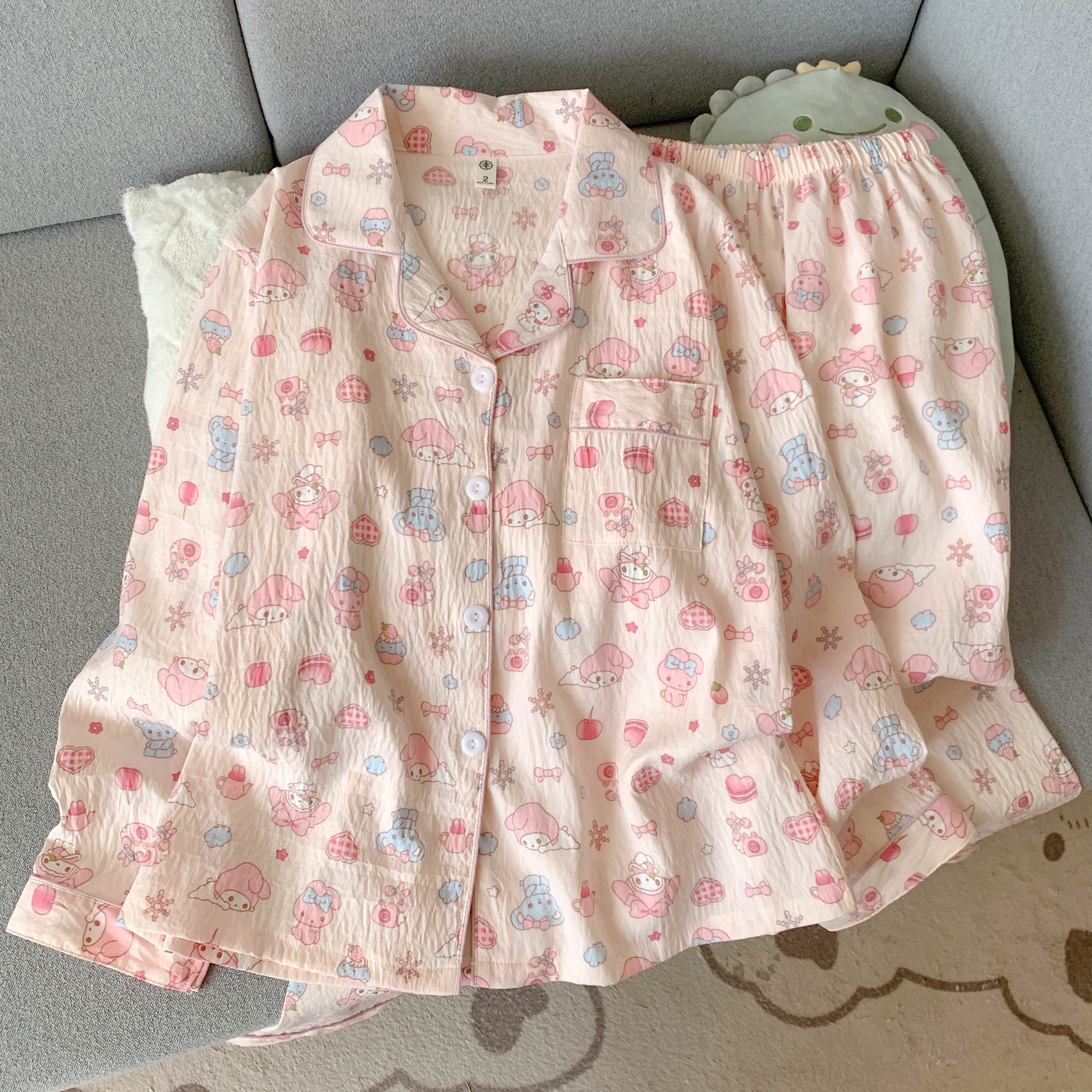 日系卡通甜美睡衣女云朵棉印花可爱双长套装春秋季宿舍外穿家居服
