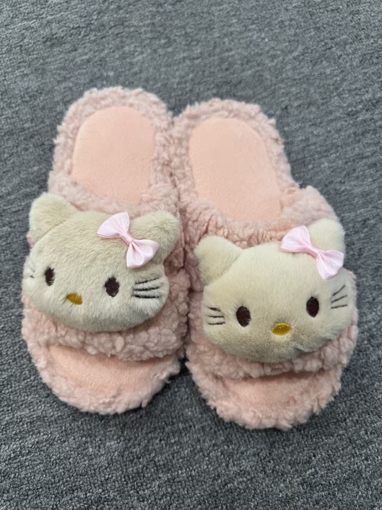 程程大码=哈喽kitty棉拖鞋秋冬毛绒包头拖鞋家居室内保暖防滑外穿