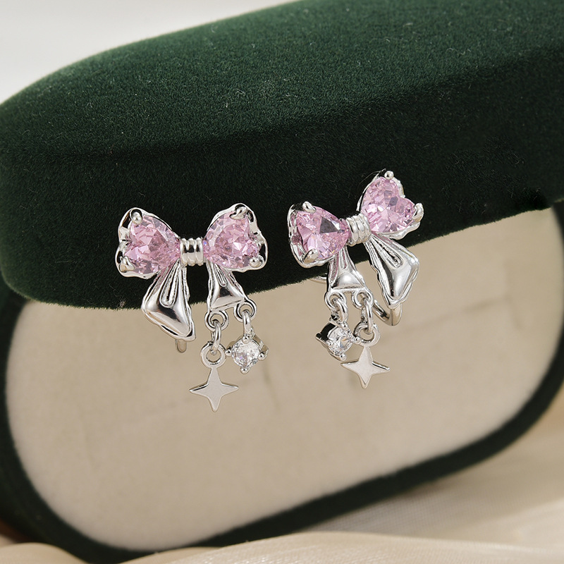 铜合金耳饰 【无耳洞耳夹】星光璀璨！超闪锆石蝴蝶结女小众高级感甜