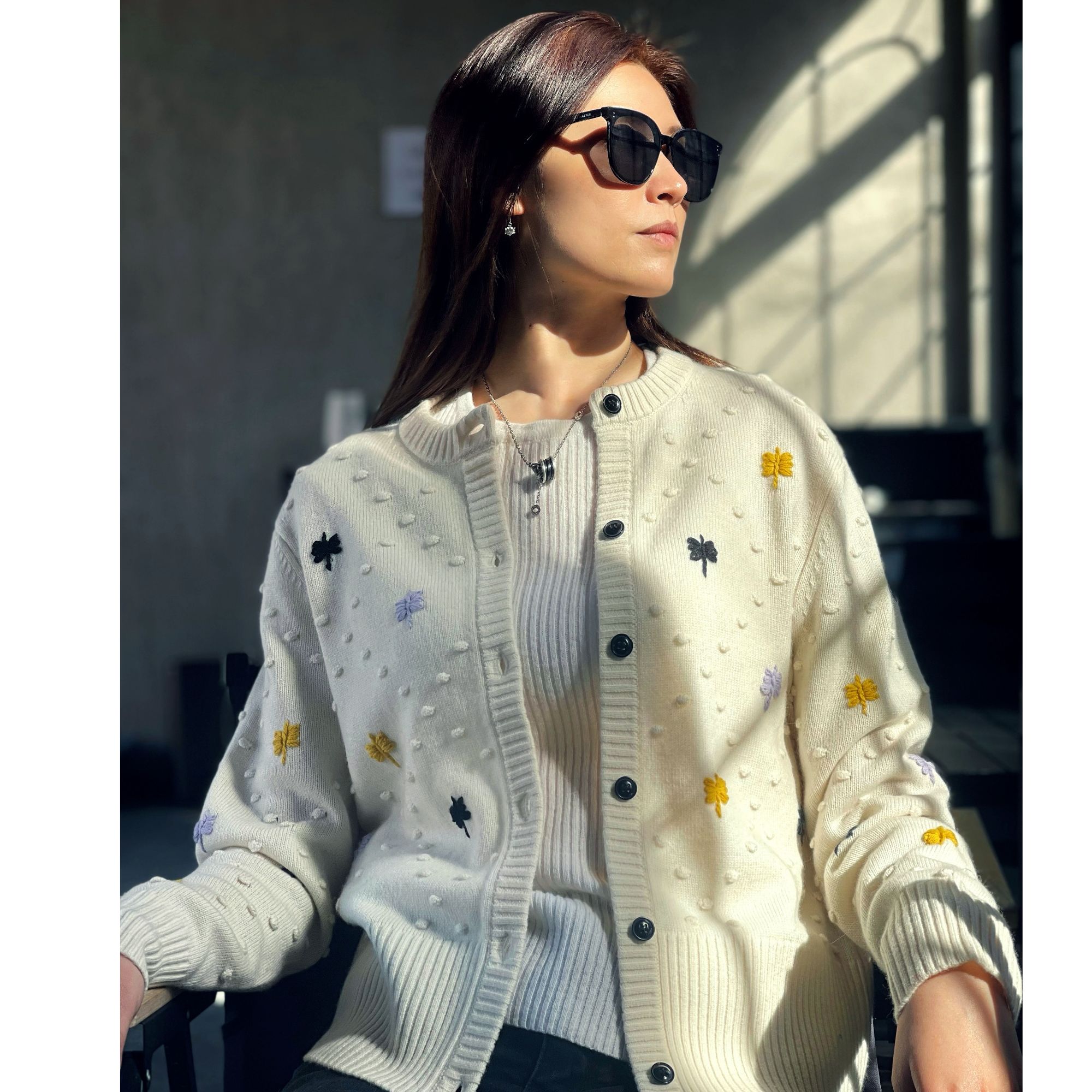 秋冬新款纯山羊绒小蜻蜓刺绣开衫LQ-884014