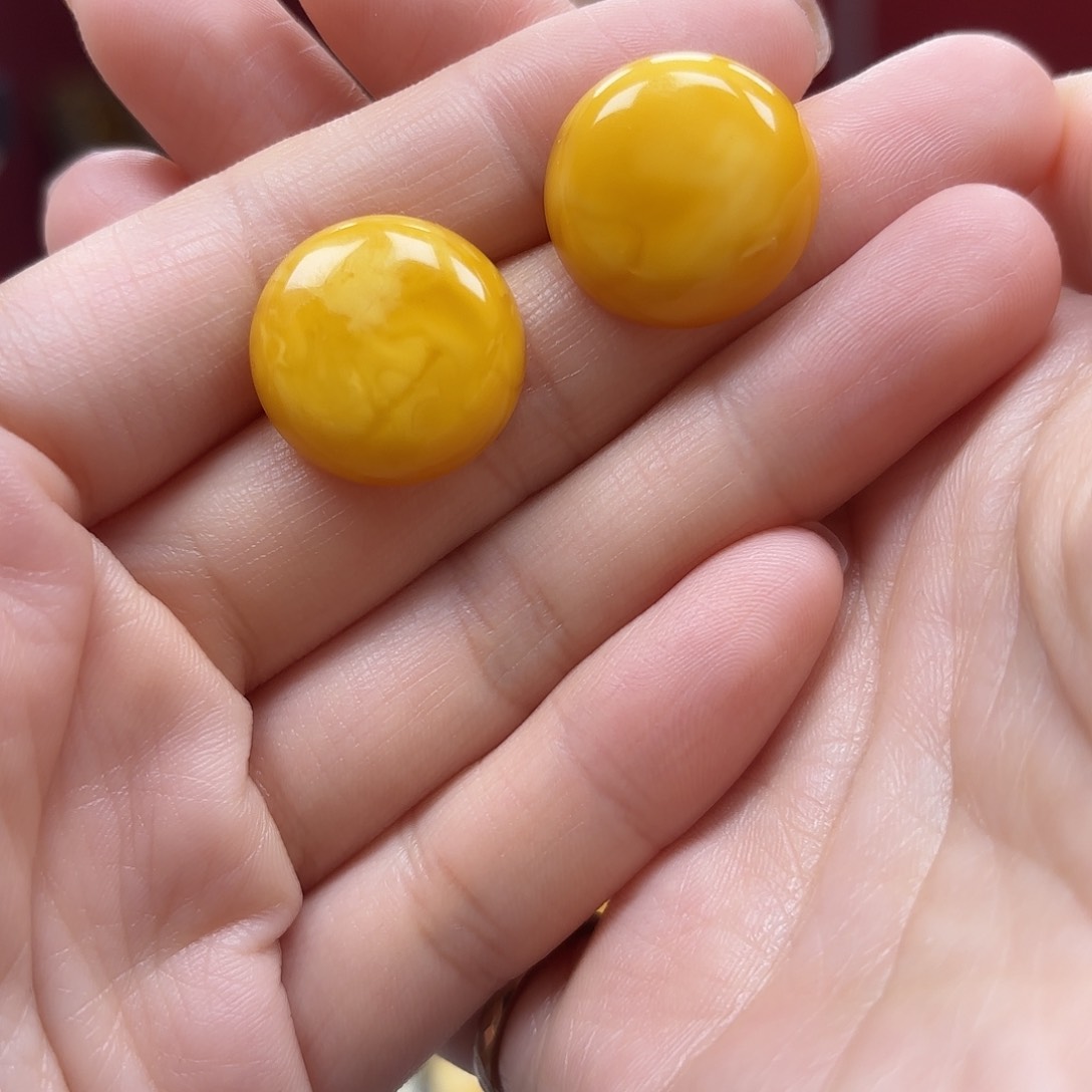 琥珀裸石银S925镶嵌10耳钉