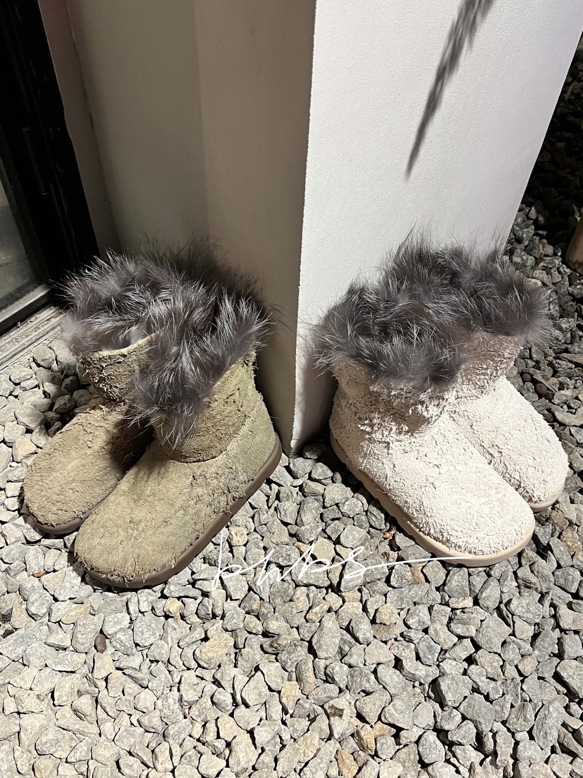 014乞丐风破烂牛皮面内里羊皮毛一体靴口真狐狸毛中帮加厚雪地靴