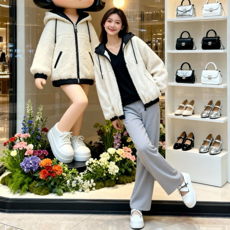 冬季百搭保暖立领拉链长袖毛毛外套3395