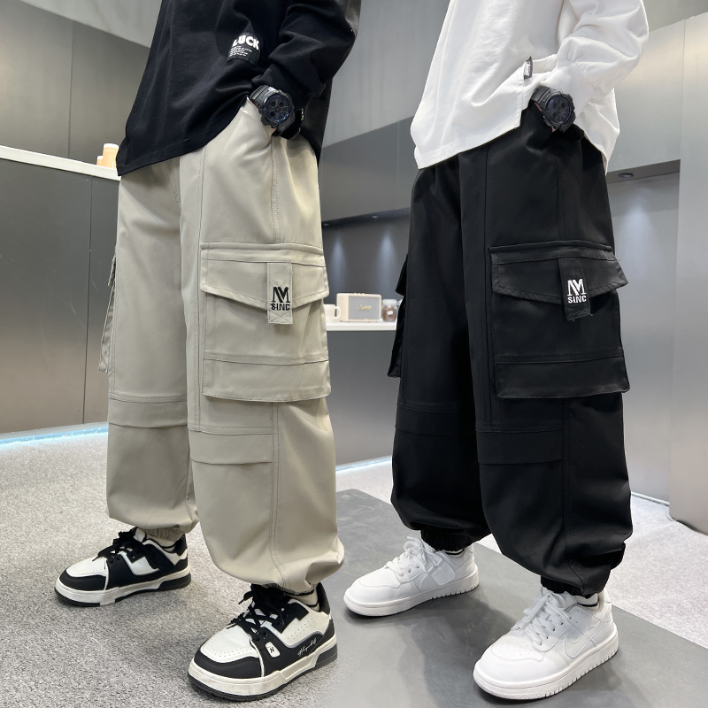 童装工装裤2025春秋装立体口袋百搭裤休闲洋气青少年男孩帅气潮