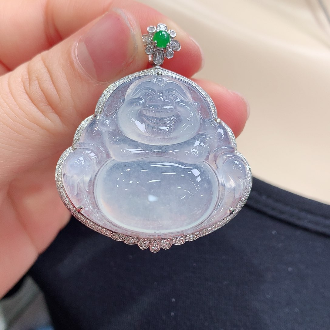 翡翠颈饰18K金镶嵌佛公