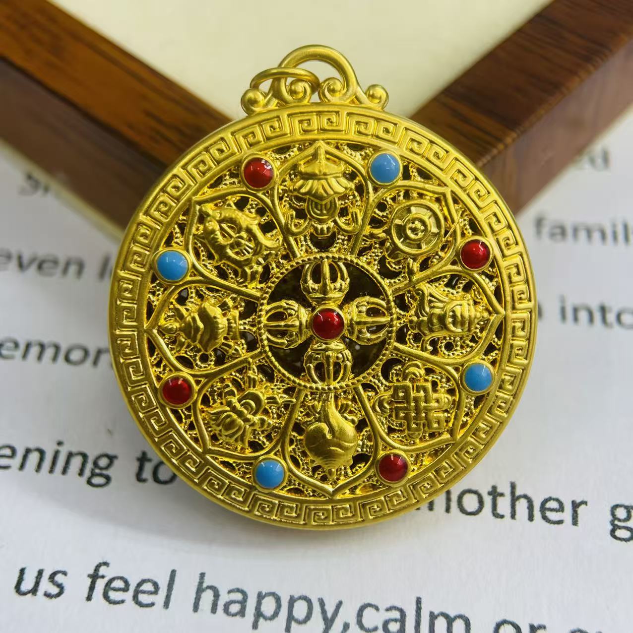 黄金足金999八宝缠枝圆牌首饰配件DP2984-06420