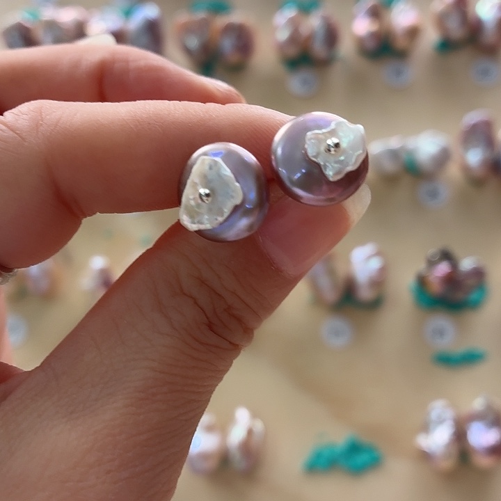 银S925镶嵌耳饰淡水珍珠