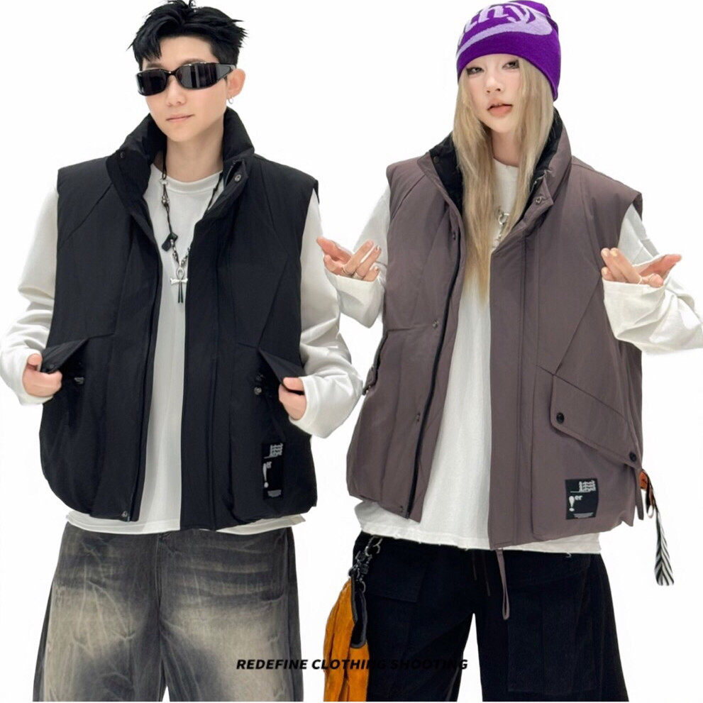 JC.潮牌高品设计撞色情侣立领棉马甲#6109