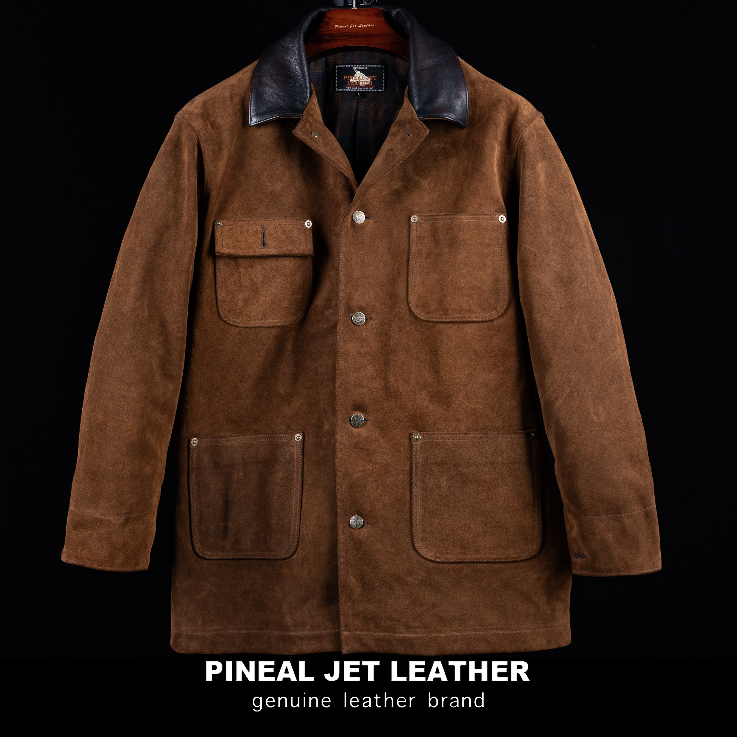 PJL男女翻领阔版做旧牛皮油蜡反绒大版冒险家游猎风复古扩版风衣