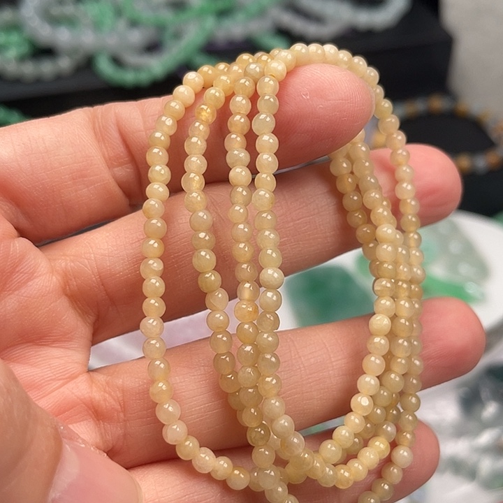 翡翠未镶嵌手链黄色小米珠
