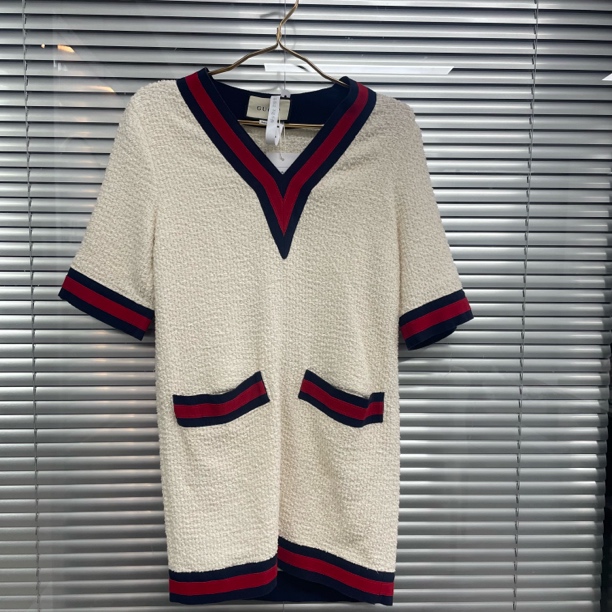 99新 GUCCI/古驰 V领撞色连衣裙/38码/E00755