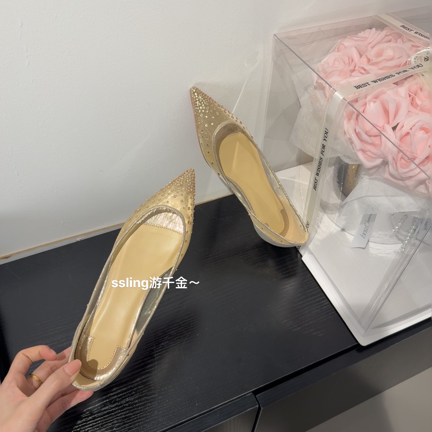 【高版本】红底平底鞋女浅口单鞋网纱水钻奢华百搭时尚气质仙女风