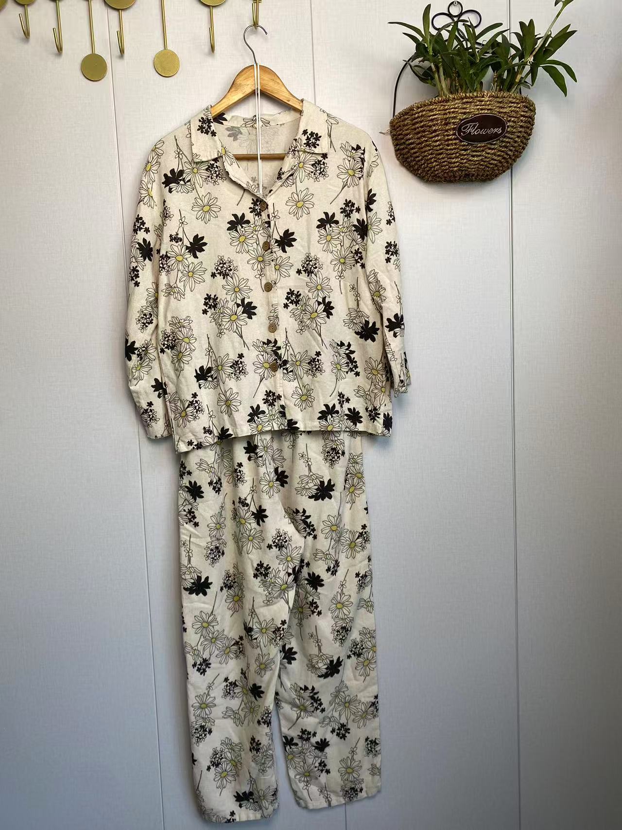 黑白小花罗布麻家居服