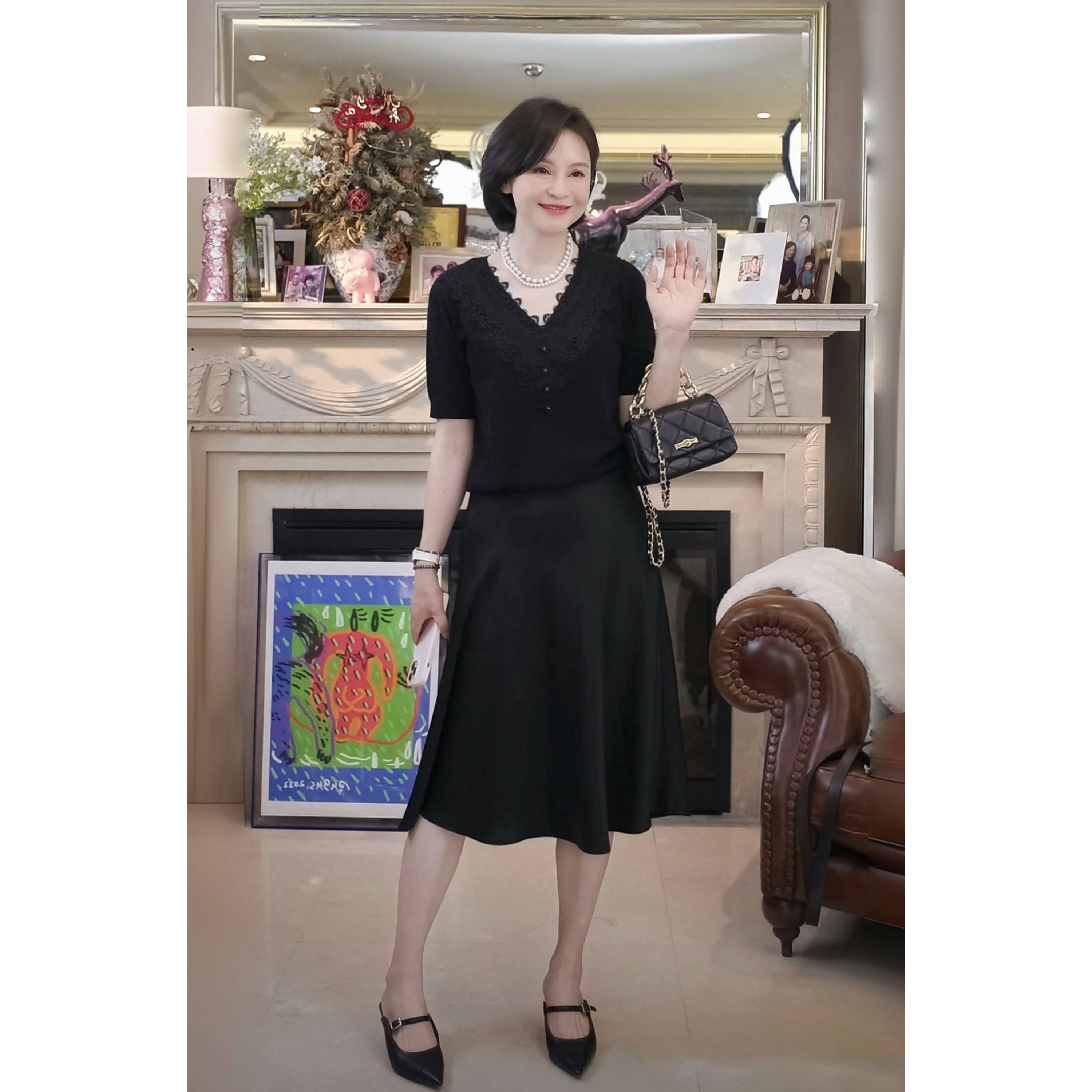 我是摩羯 花与爱丽丝短袖125支亚麻桑蚕丝新疆长绒棉秋18针织衫