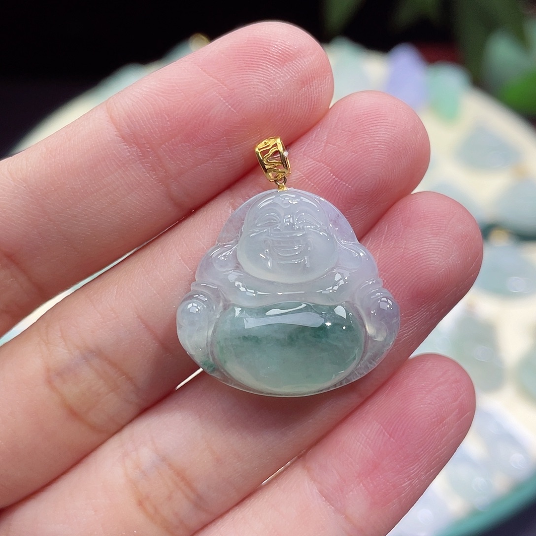 颈饰18K金镶嵌翡翠佛公