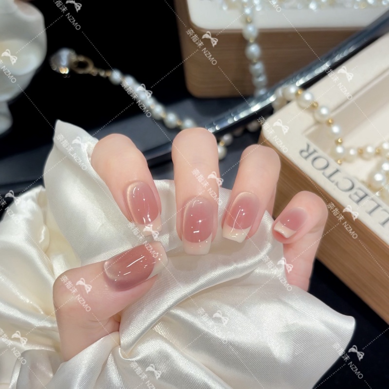 【粉黛云彩】Q法式日常百搭显白穿戴甲ins风设计美甲
