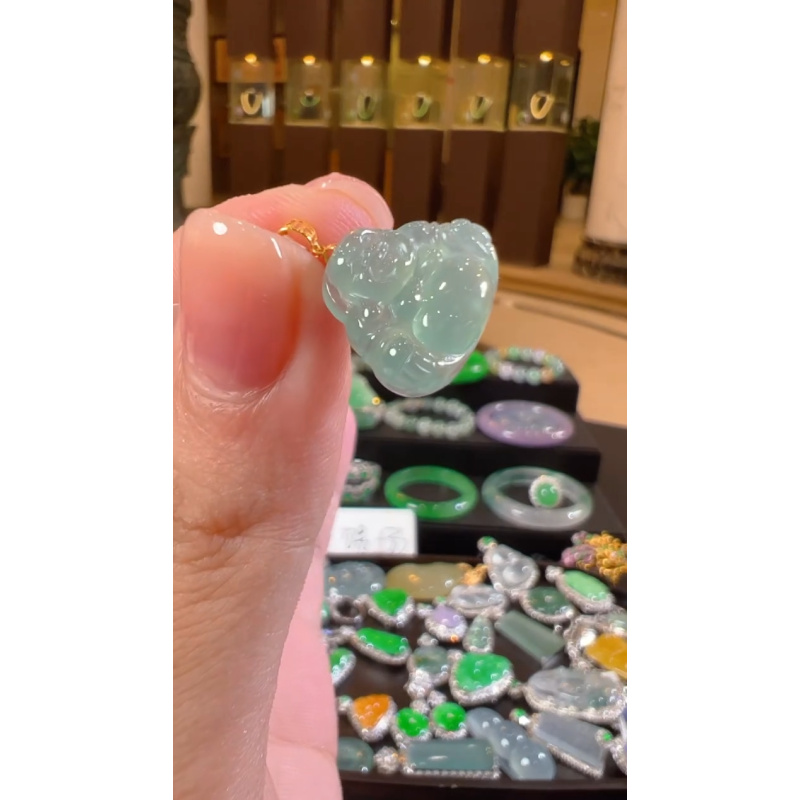天然A货翡翠HJ06佛公绿冰吊坠多样性发一