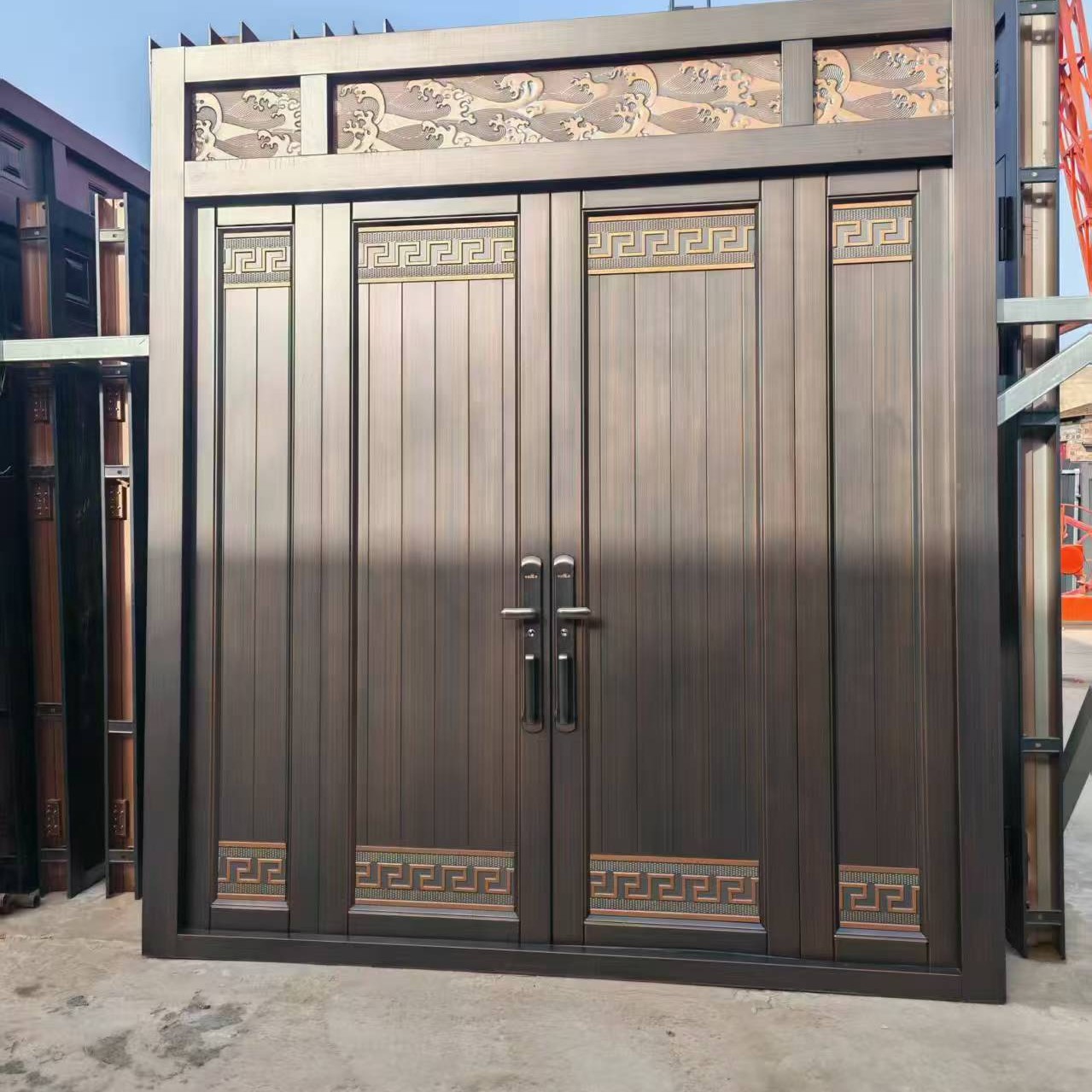 定制新中式铝合金双开门庭院大门适用于农村自建房别墅