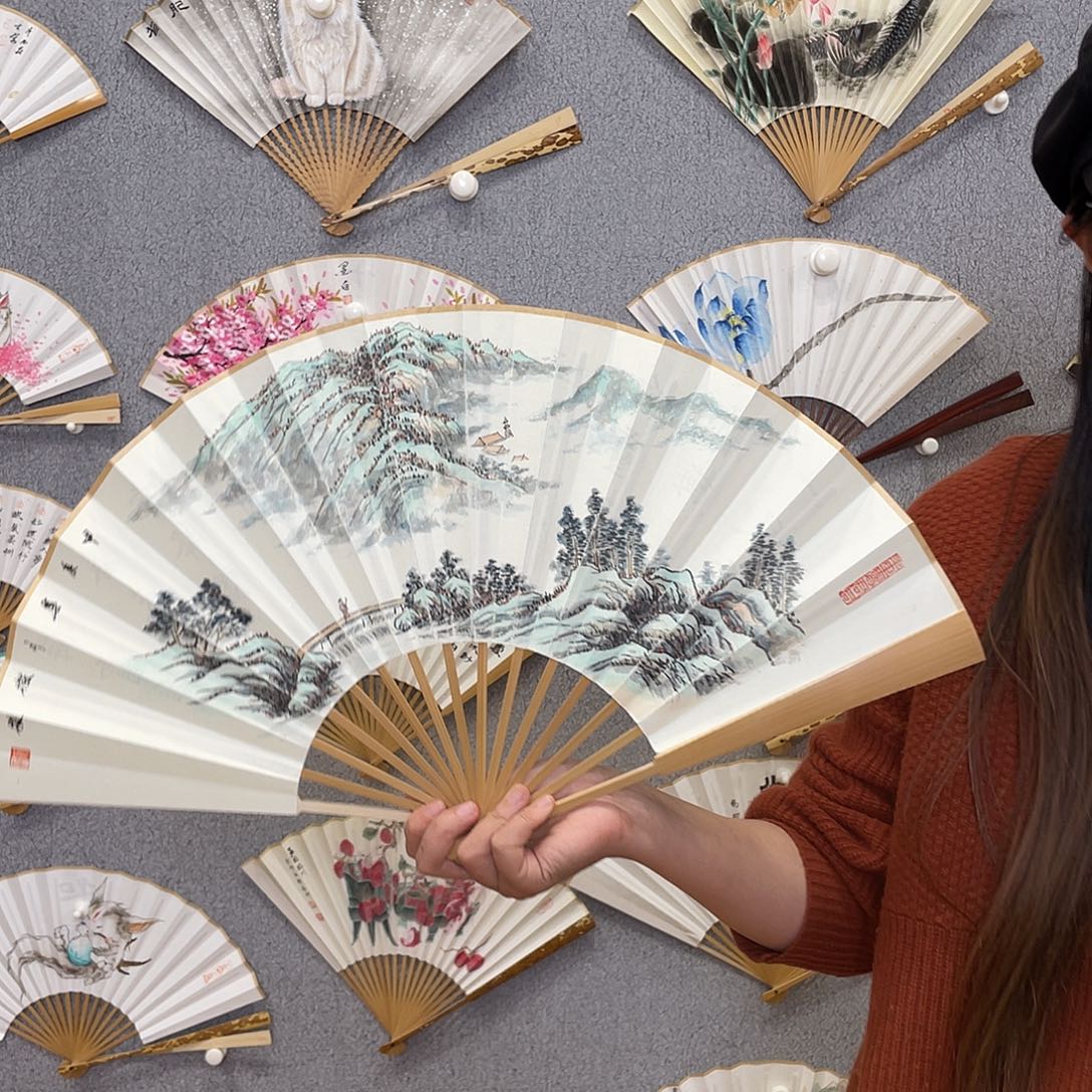 书法10寸玉竹-纯手绘-文玩扇骨（默认粘好）