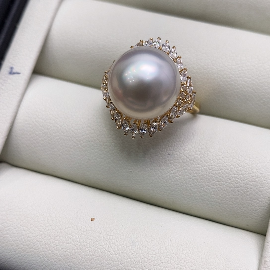 海水珍珠戒指18K金镶嵌12-13m m