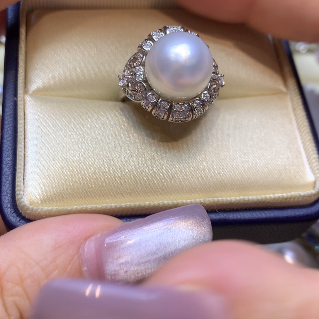 银S925镶嵌戒指海水珍珠