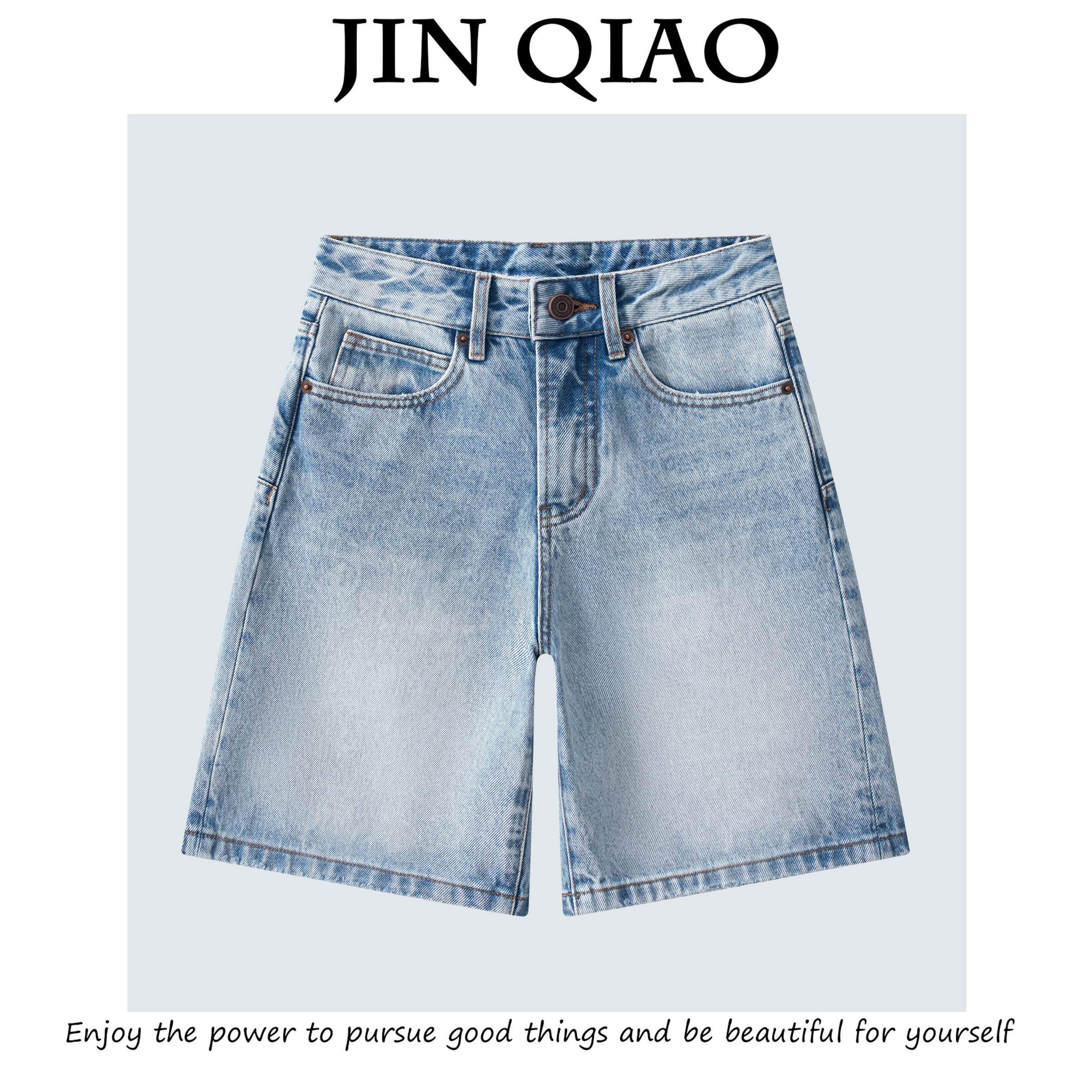 JIN QIAO【维罗】品牌设计师款法式牛仔中裤 休闲五分裤#D7038