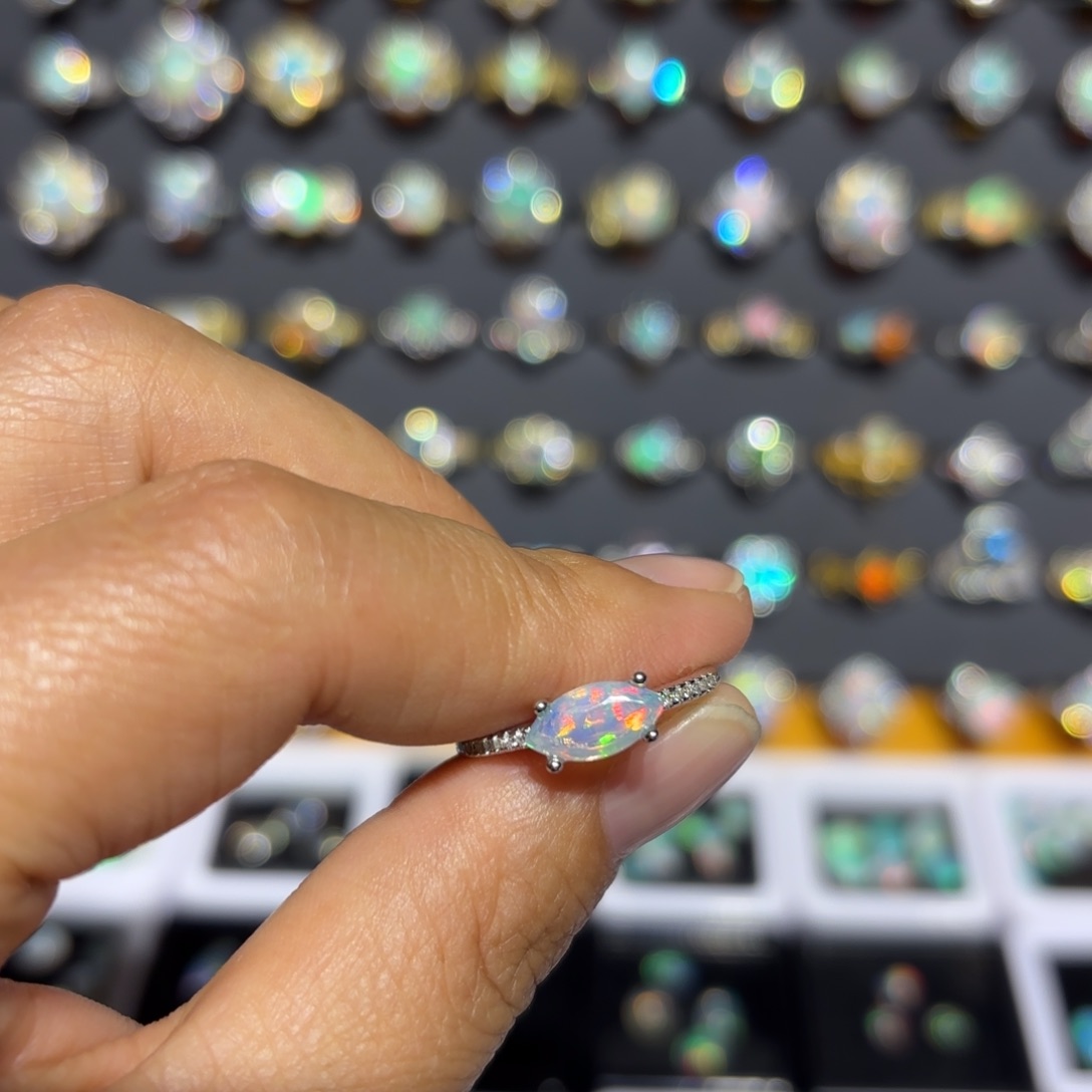 欧泊银S925镀金镶嵌戒指