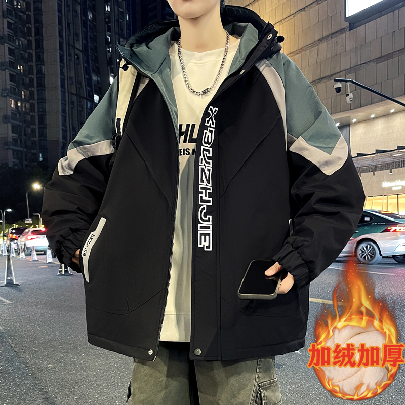 2025年新款潮牌秋冬季加绒加厚男士帅气工装外套休闲夹克潮流保暖