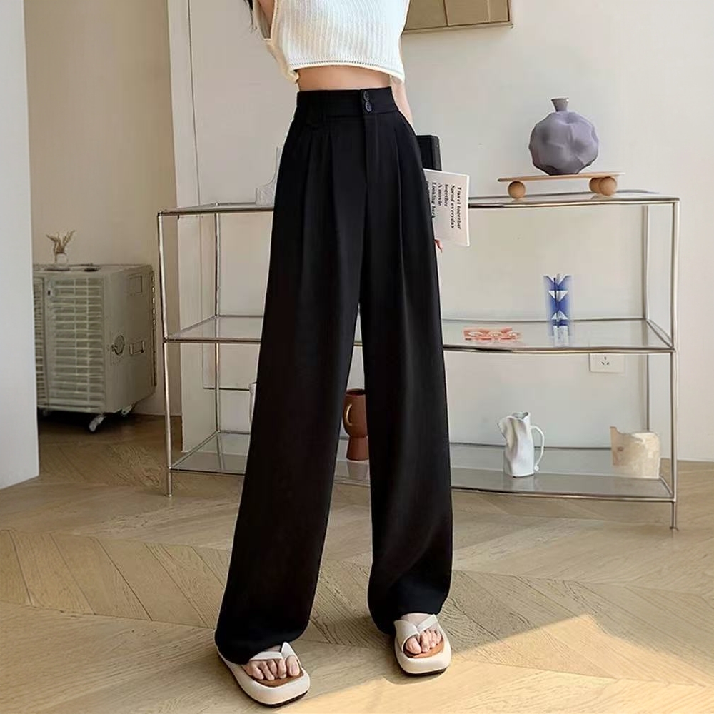 【遇见衣品】冰丝空调裤子女夏季新款高腰阔腿裤宽松垂感直筒西装裤