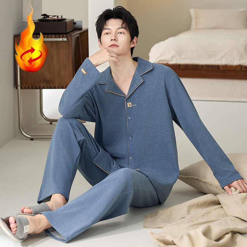 睡衣男德绒羊毛绒长袖长裤开衫翻领秋冬家居服套装EJ070