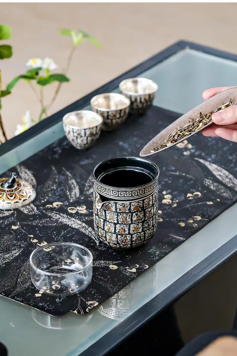 JS1049万佛户外旅行套茶具茶杯便携式鎏银鎏银