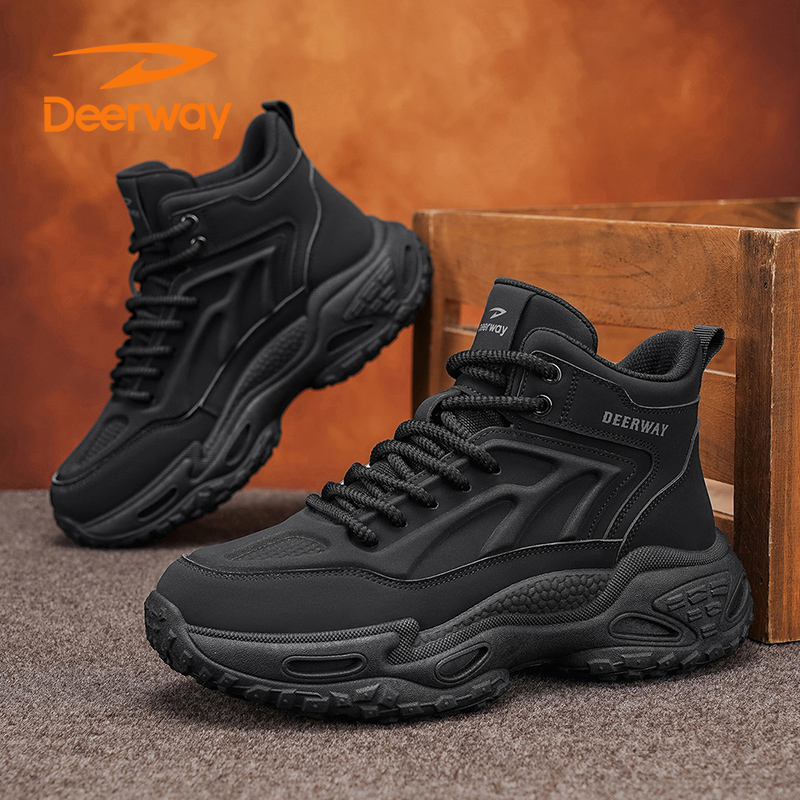 德尔惠高帮马丁靴秋冬户外工作登山钓鱼鞋运动硬汉黑色工装男鞋潮