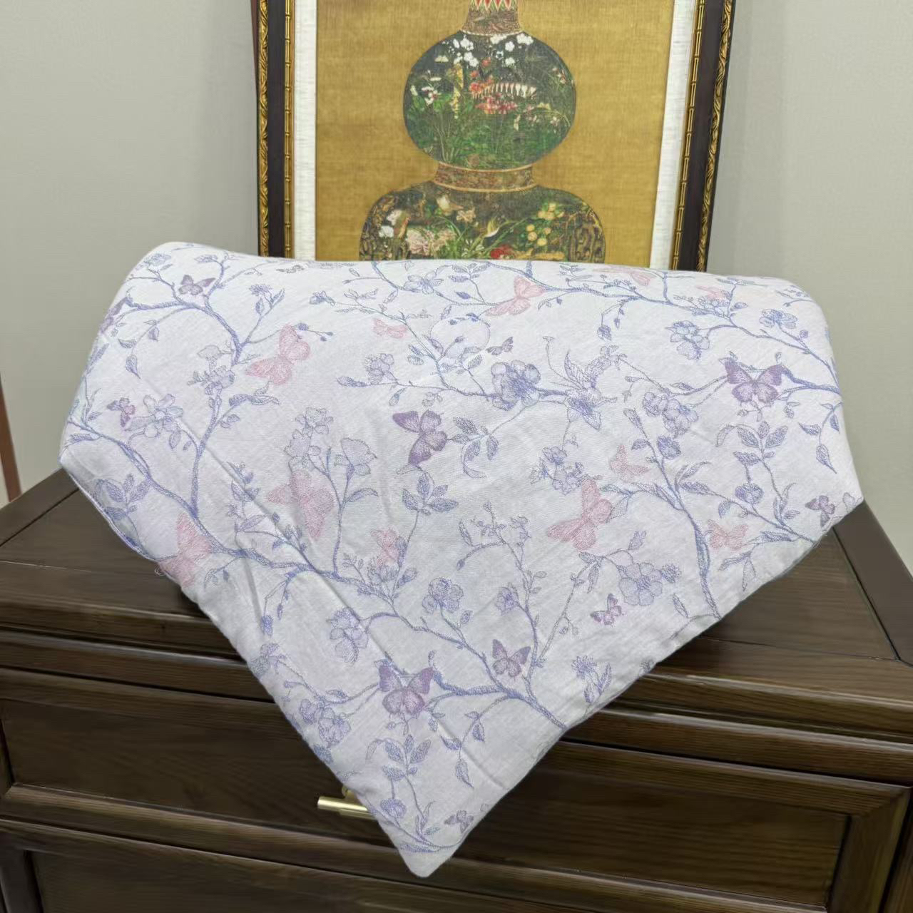 （蝴蝶-紫）高端棉色织提花单人四季被120*150可水洗